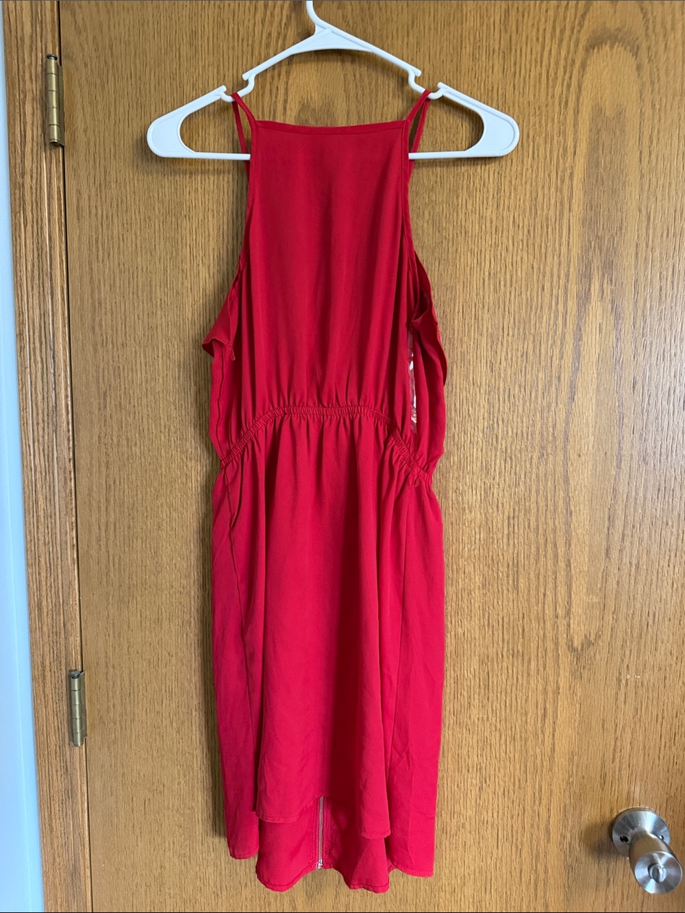 Red Ruffle Front Spaghetti Strap Dress - Picture 2 of 2